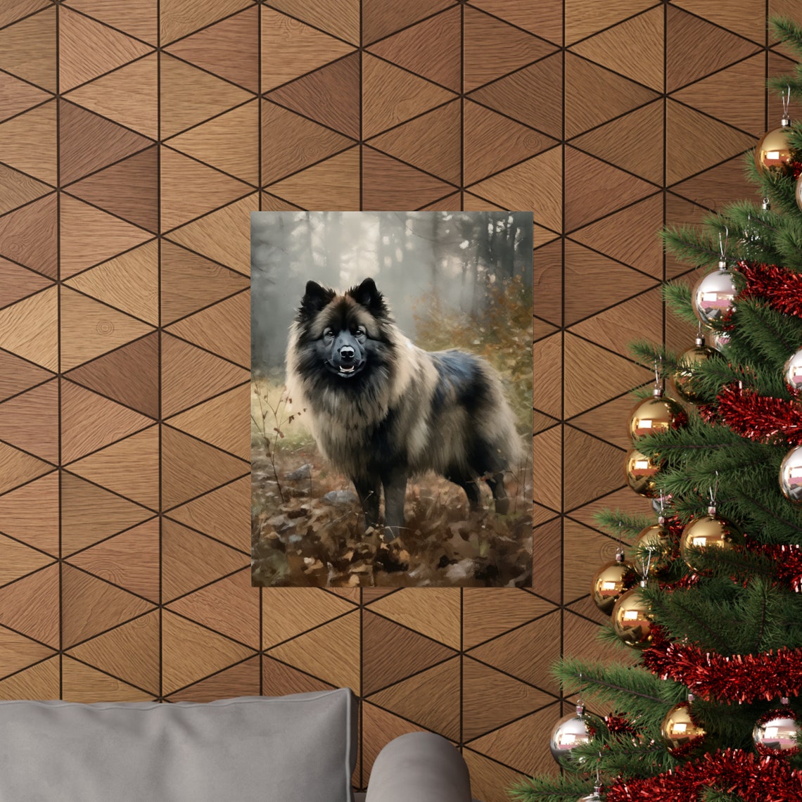 Keeshond Standing In Misty Forest Fluffy Coat Watercolor Dog Poster - Image 3