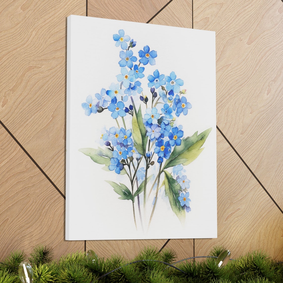 Blue Forget Me Not Blossoms White Watercolor Botanical Art Print - Image 3