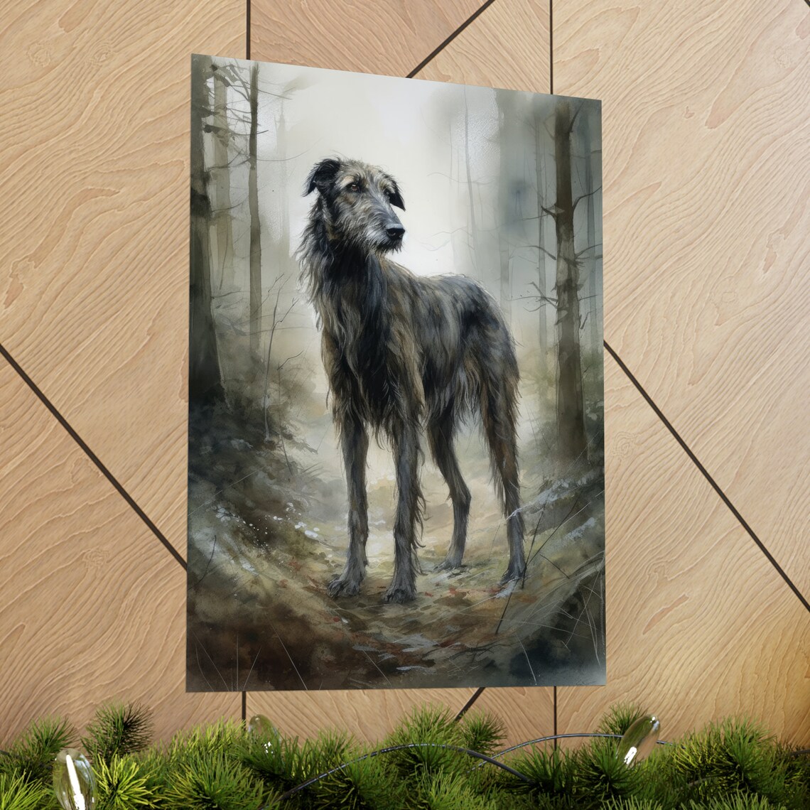 Scottish Deerhound Standing Misty Forest Watercolor Dog Art Print - Image 2