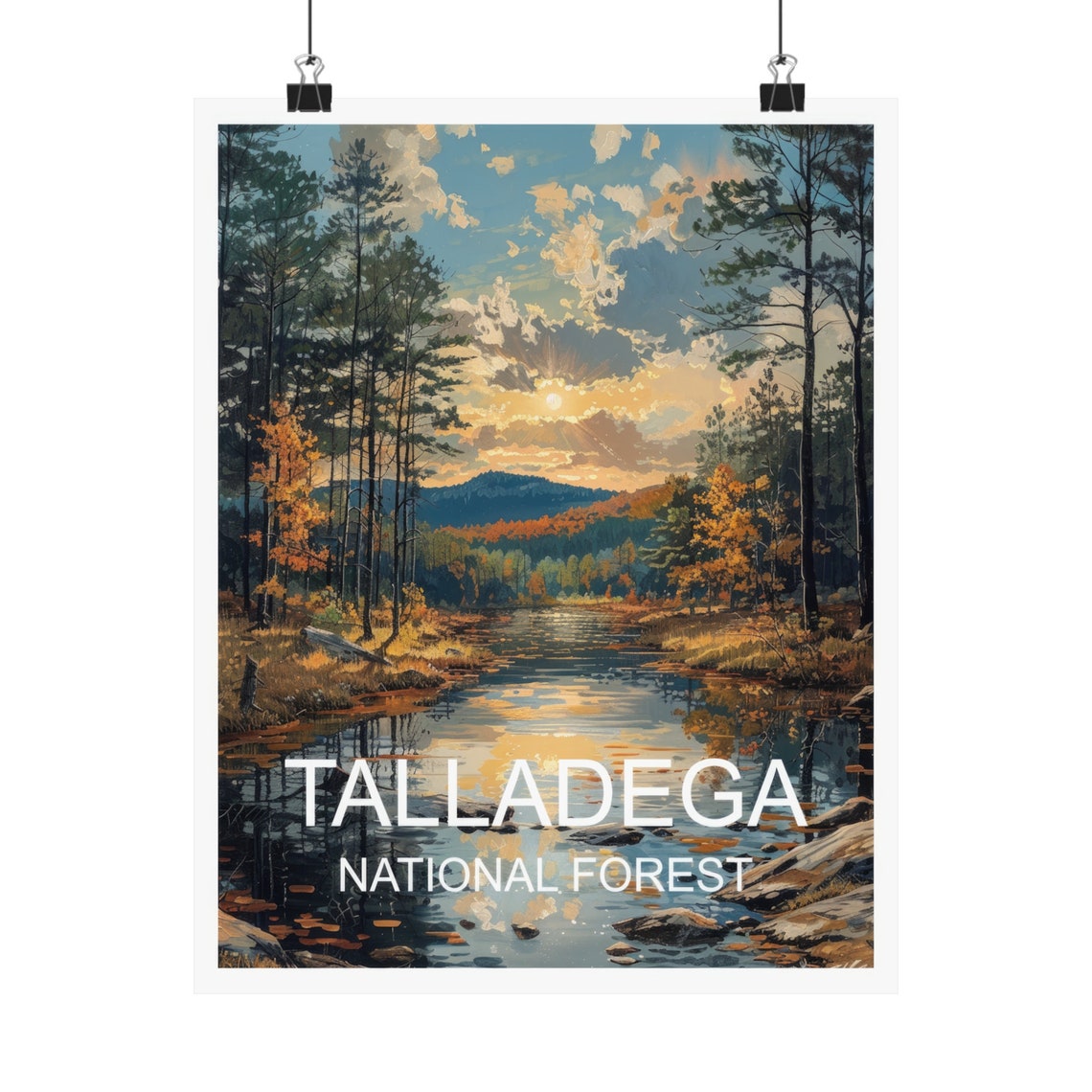 Talladega National Forest River Sunset Reflections Fall Travel Poster - Image 4