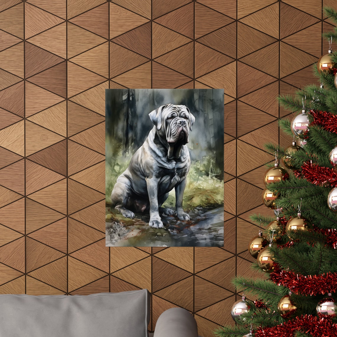 Neapolitan Mastiff Sitting Gentle Giant Watercolor Dog Art Poster - Image 3