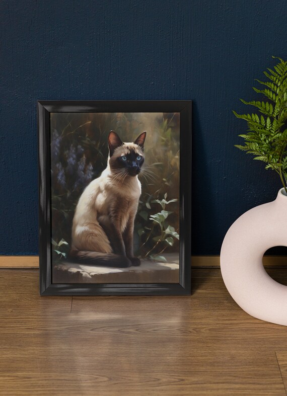 Tonkinese Cat Seal Point Blue Eyes Sitting Among Garden Flowers Print