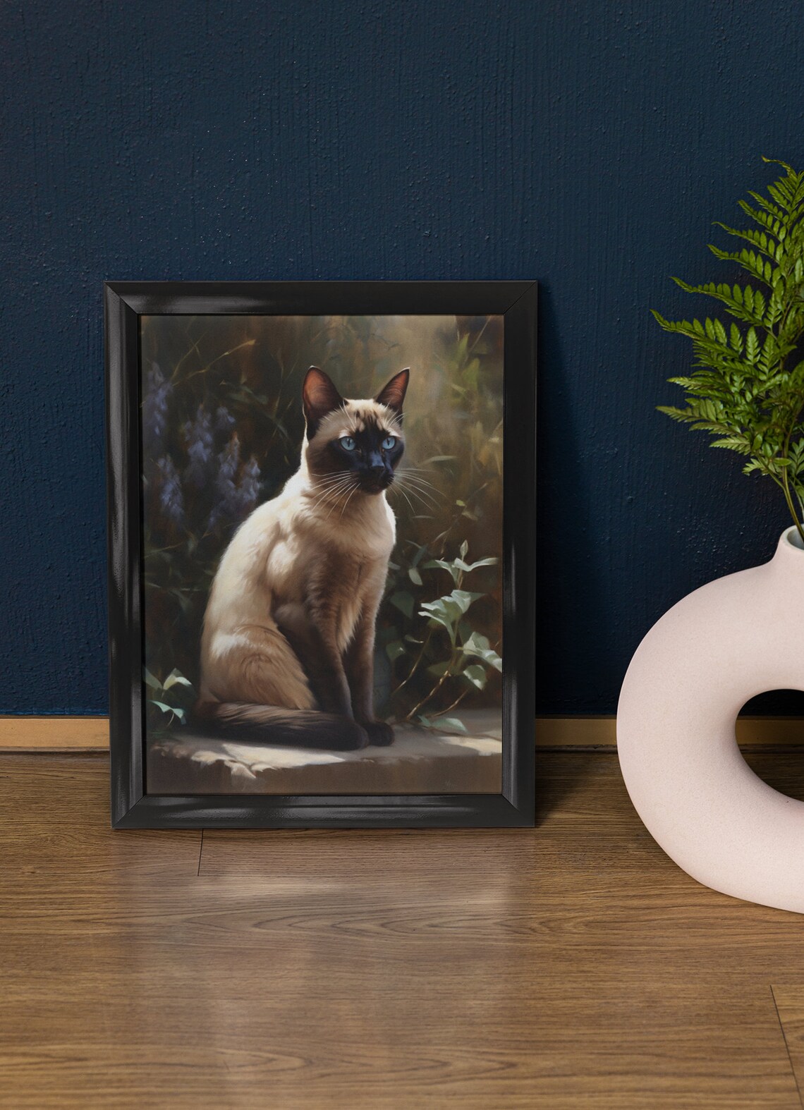 Tonkinese Cat Seal Point Blue Eyes Sitting Among Garden Flowers Print