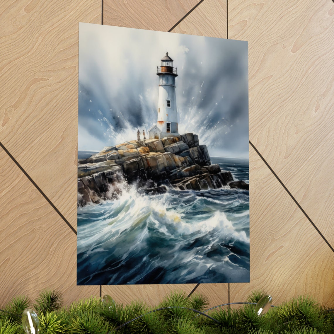 Lighthouse Art Print Lighthouse Painting Lighthouse Wall Art Beach Art Print Beach Wall Art Ocean Dcor Ocean Painting Ocean Theme - Image 2