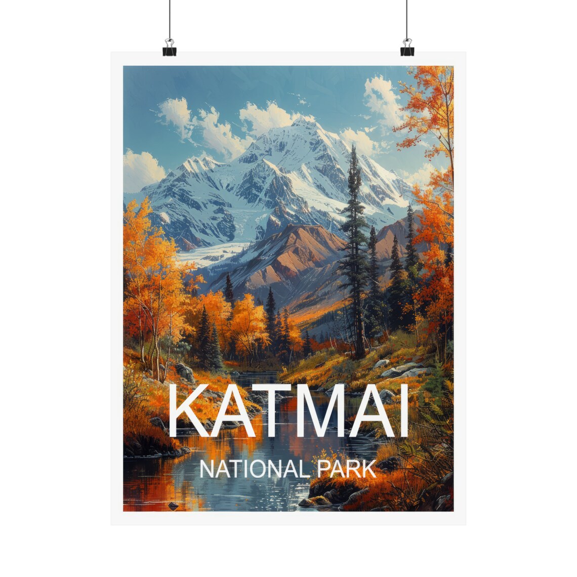 Katmai National Park Snowy Peak Autumn Aspens Lake Reflection Poster - Image 5