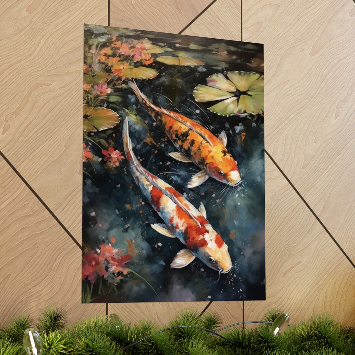 Koi Fish Art Print Koi Pond Painting Koi Wall Art Koi Fish Painting Feng Shui Wall Art Japanese Inspired Art Japanese Poster Zen Art - Image 2