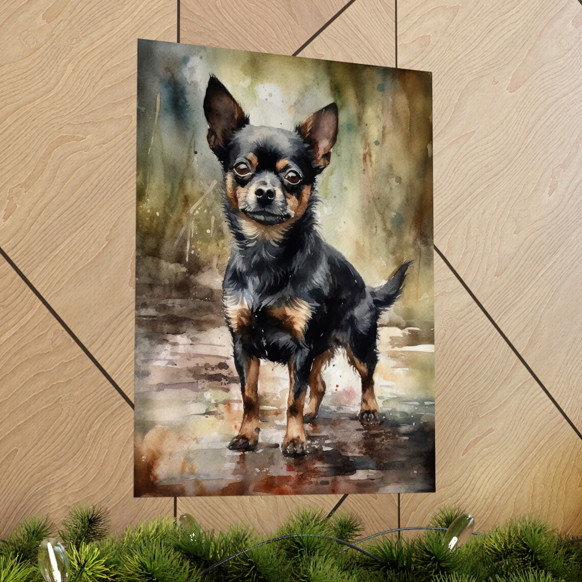 Russian Toy Dog Watercolor Portrait With Big Ears In Forest Art Print - Image 2