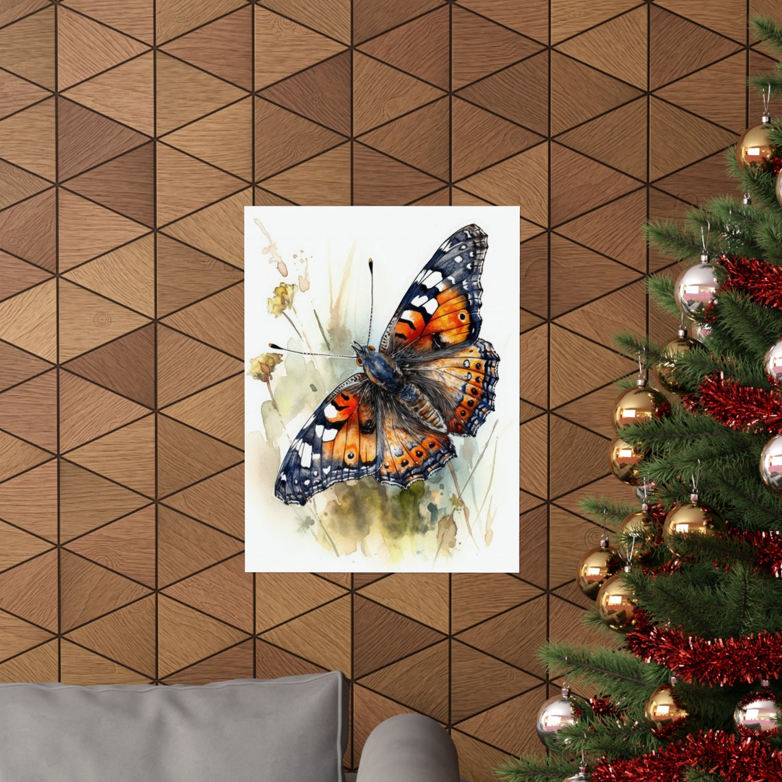 Phaon Crescent Butterfly Orange Black White Wings Watercolor Poster - Image 3
