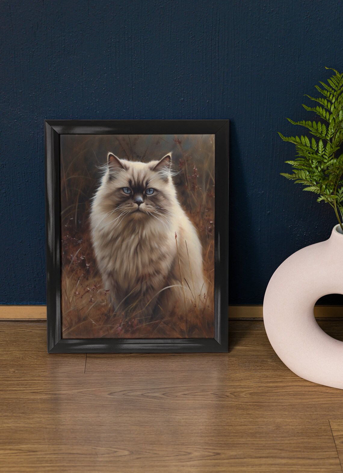 Himalayan Cat Blue Eyes Autumn Field Longhair Feline Art Poster