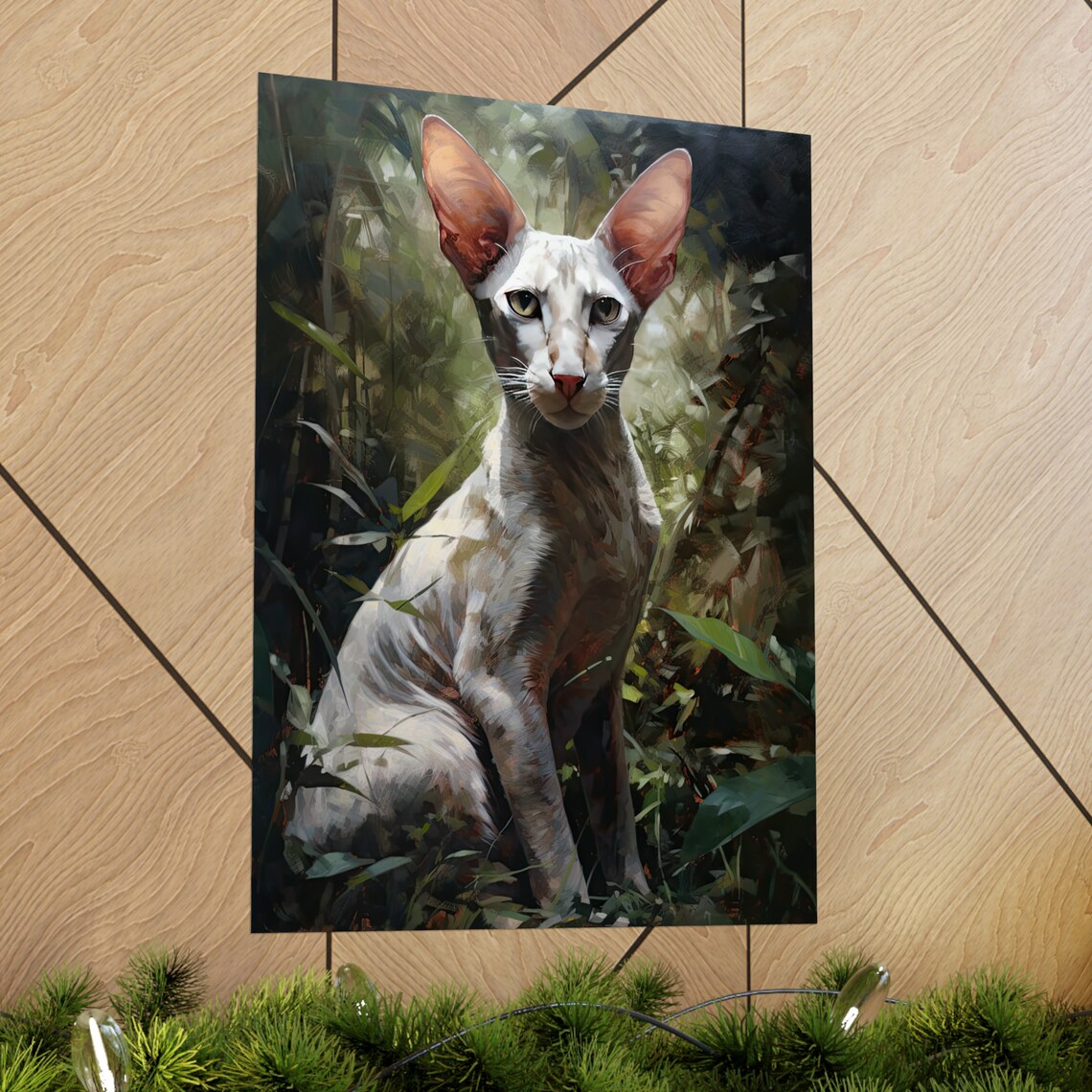 Oriental Shorthair White Cat Jungle Foliage Elegant Feline Art Poster - Image 2
