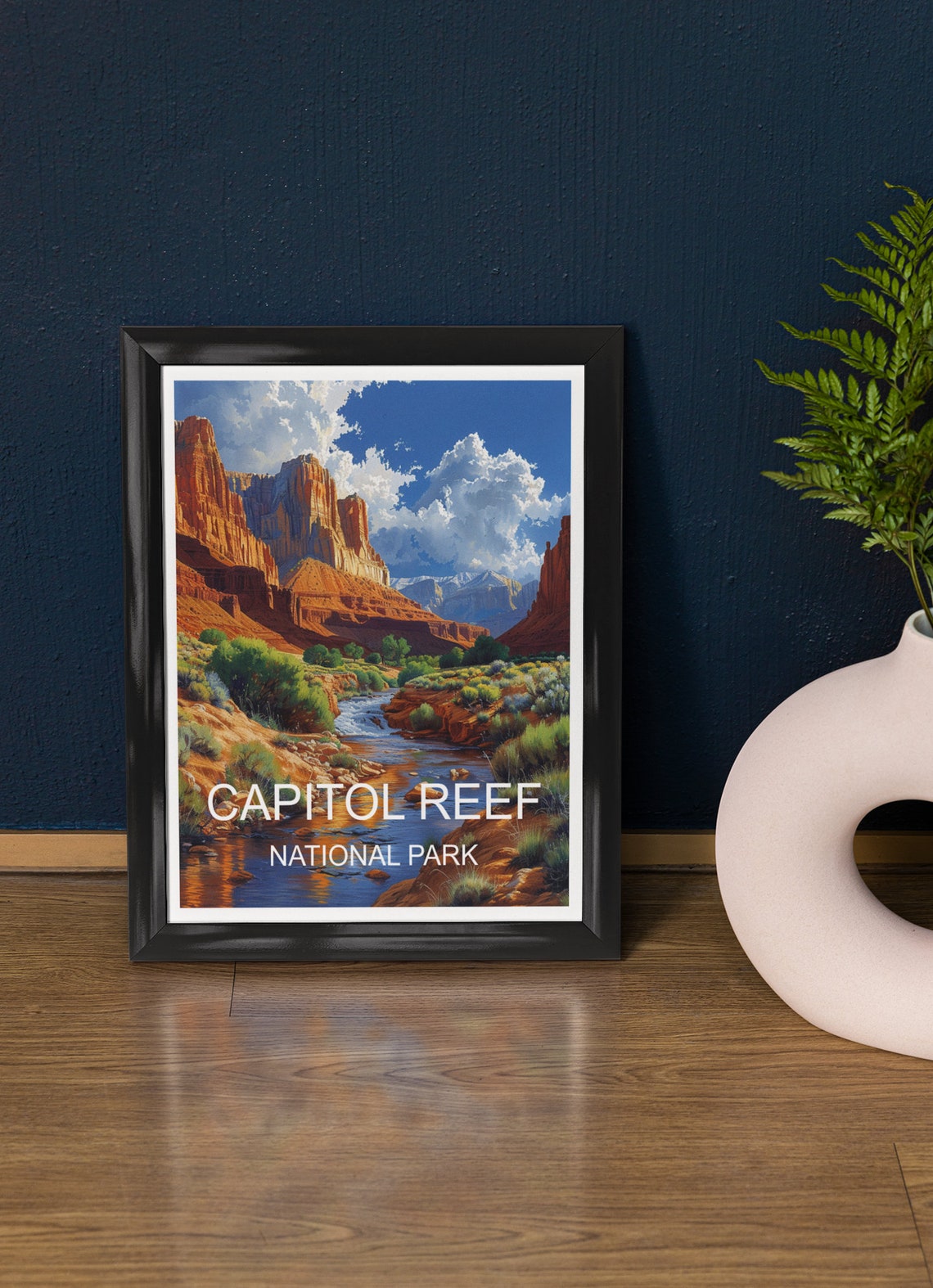 Capitol Reef National Park Red Cliffs River Canyon View Poster