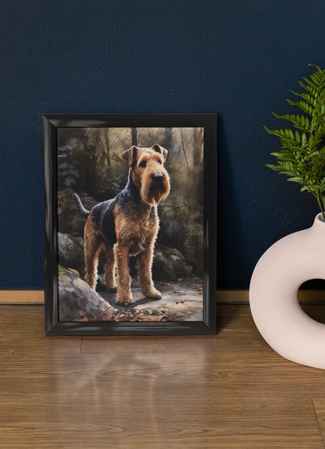 Welsh Terrier Standing Rocky Trail Watercolor Dog Breed Art Poster