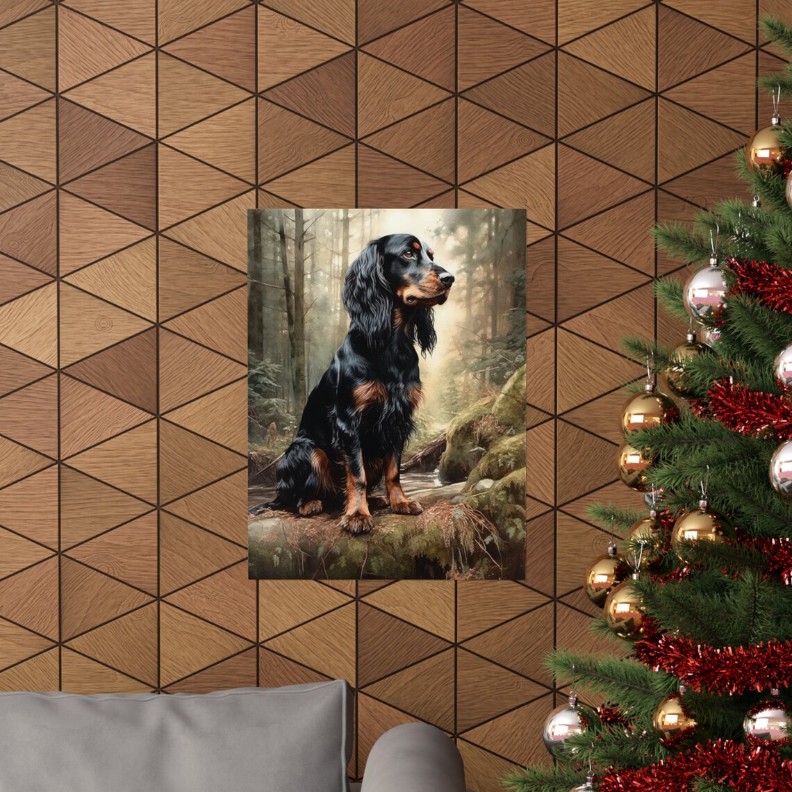 Gordon Setter Black Tan Dog Misty Forest Watercolor Portrait Poster - Image 3