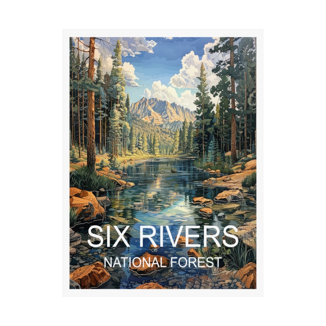 Six Rivers National Forest River Pines Mountain Scenic Travel Poster - Image 3