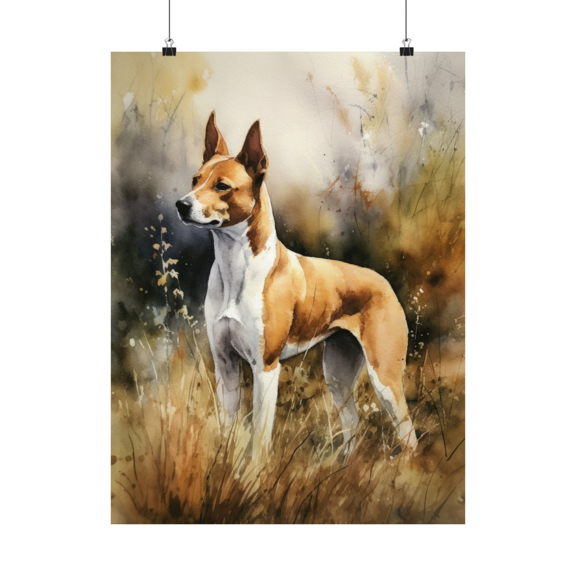 Basenji Dog Golden Autumn Tall Grass Watercolor Portrait Print - Image 5