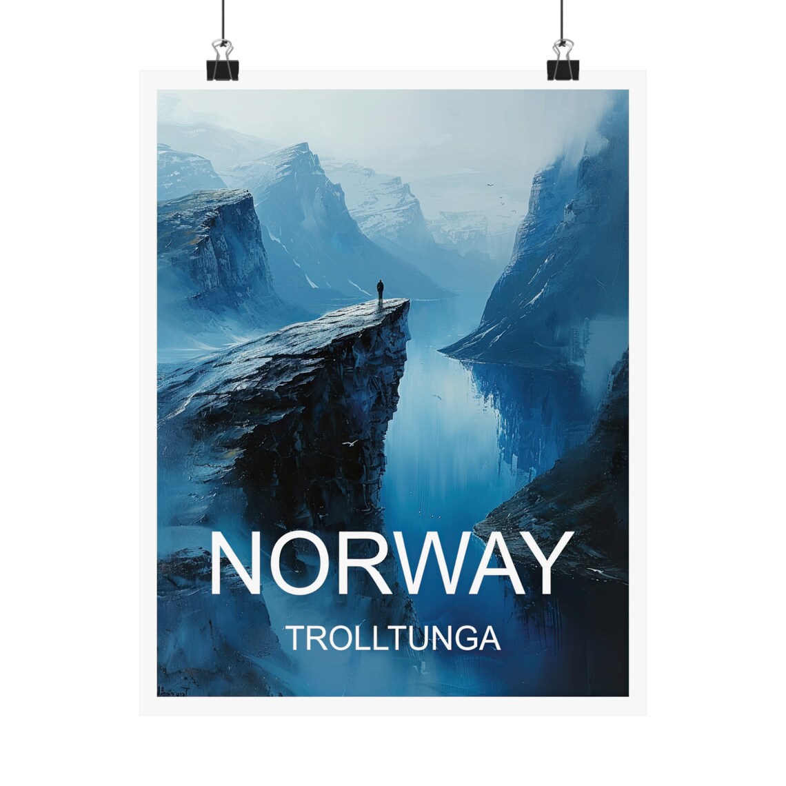 Norway Trolltunga Cliff Fjord Misty Blue Mountain View Travel Poster - Image 4