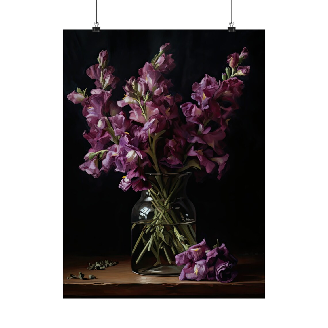 Purple Snapdragon Flowers Glass Vase Dark Dramatic Floral Art Print - Image 5