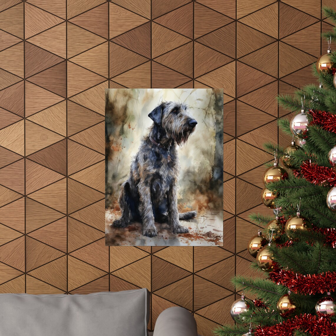 Irish Wolfhound Shaggy Dark Coat Woodland Watercolor Portrait Poster - Image 3