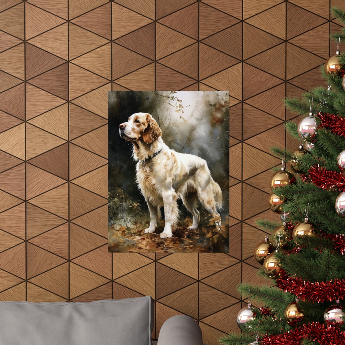 Clumber Spaniel Standing in Autumn Woods Watercolor Dog Art Print - Image 3