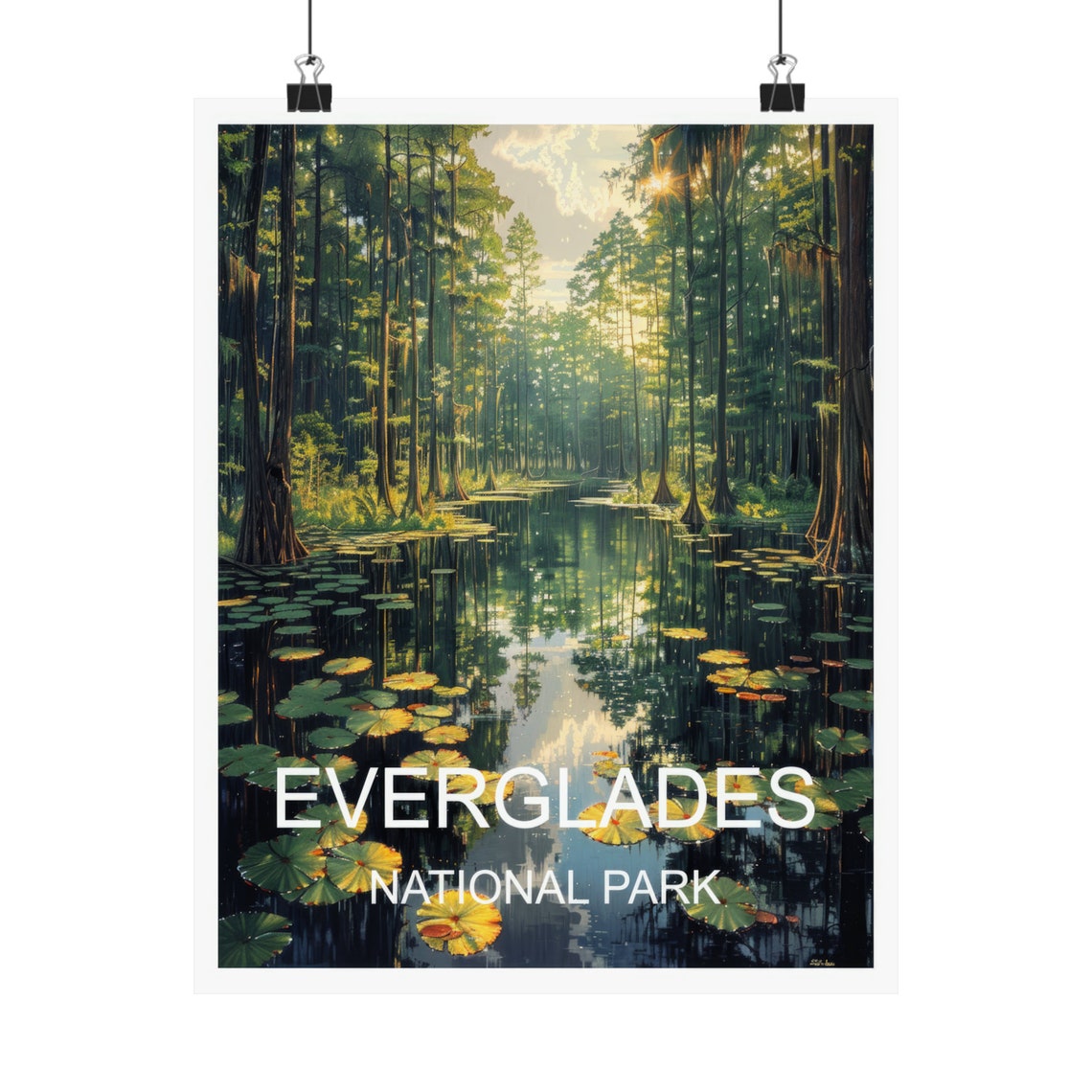 Everglades National Park Cypress Swamp Lily Pads Golden Light Poster - Image 4