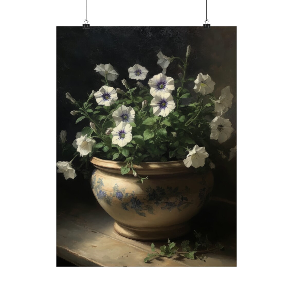White Violet Center Petunias Decorative Pot Dark Moody Floral Poster - Image 5