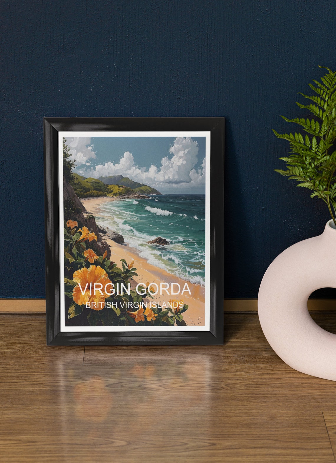 Virgin Gorda British Virgin Islands Sandy Beach Waves Travel Poster