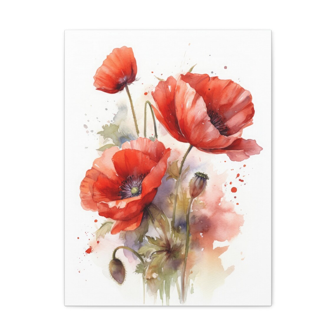 Red Poppy Flowers Delicate Watercolor Floral Botanical Art Print