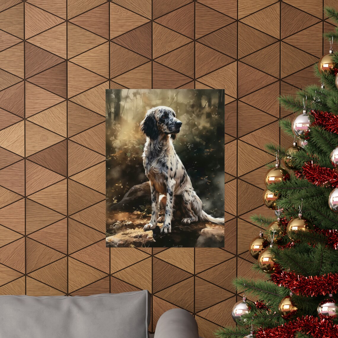 English Setter Spotted Spaniel Autumn Woodland Watercolor Poster - Image 3