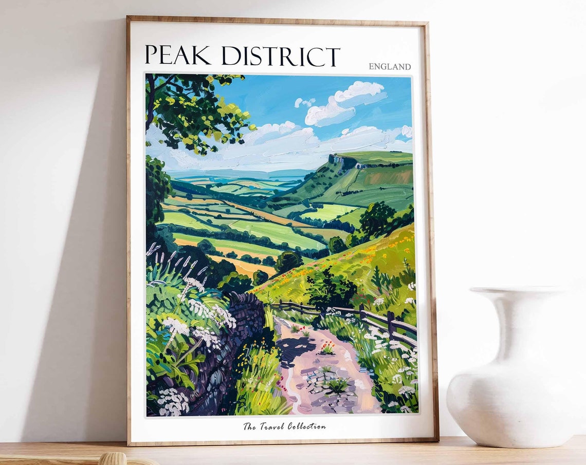 Peak District Dry Stone Wall Footpath Crag View Travel Poster
