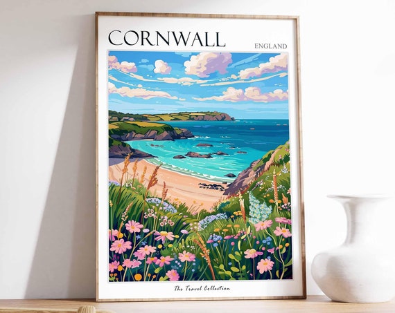 Cornwall England Travel Poster, Home Decor Art Print