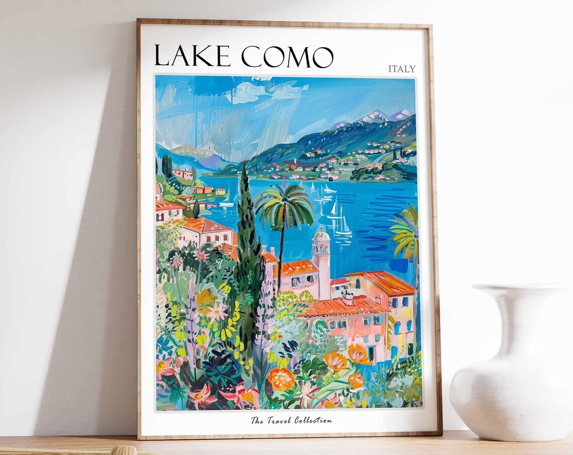 Lake Como Italy Lakeside Village Sailboats Flower Garden Poster