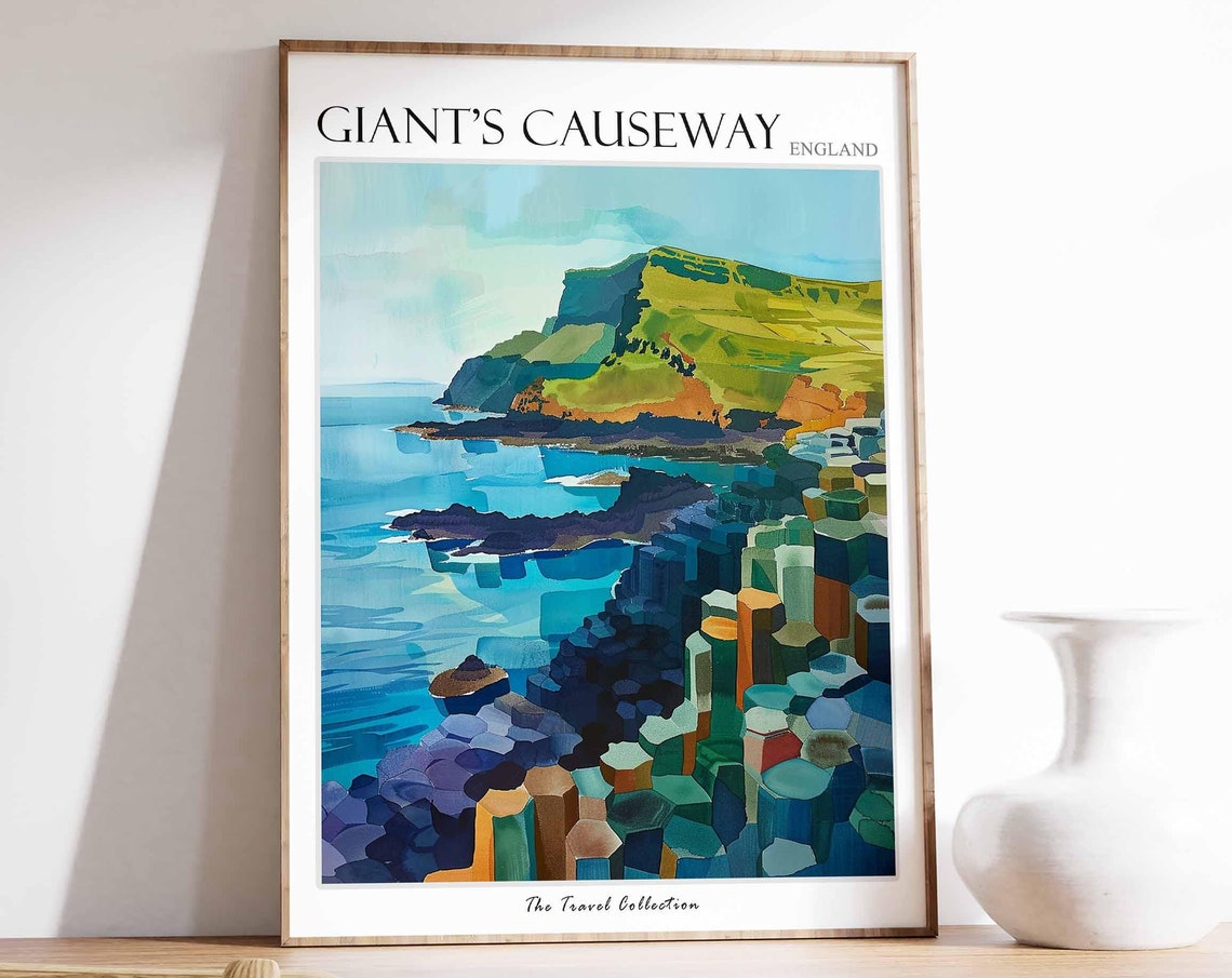 Giants Causeway Poster England Travel Print Giants Causeway Travel Art Giants Causeway Wall Art England Travel Giants Causeway Art