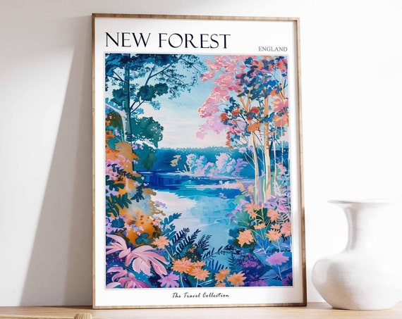 New Forest Poster England Travel Poster Countryside Poster English Countryside New Forest Travel Print Countryside Travel Print