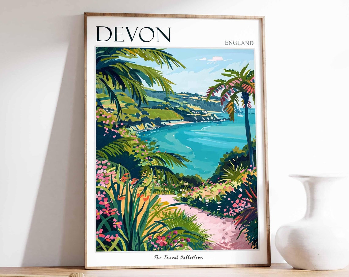 Devon England Palm Beach Tropical Bay Garden Path Travel Poster