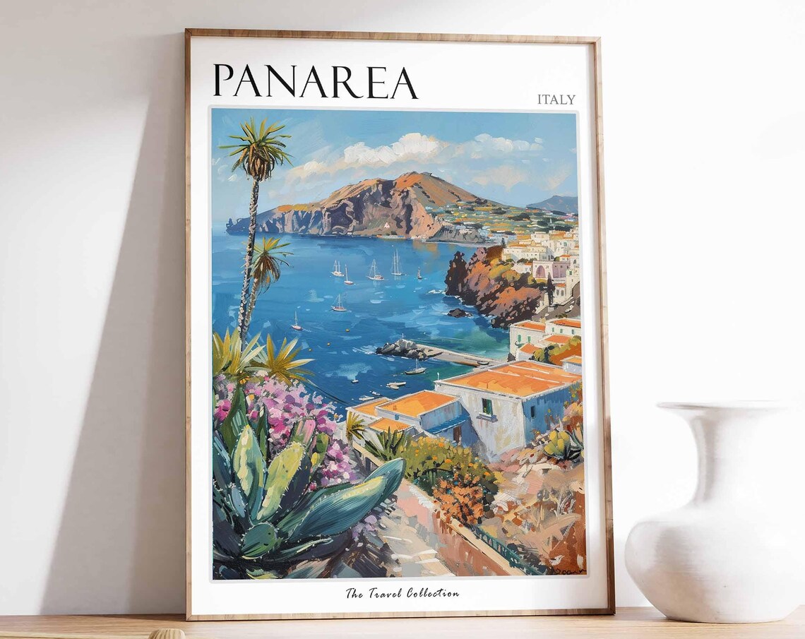 Panarea Italy Colorful Aeolian Island Harbor Painting Travel Poster