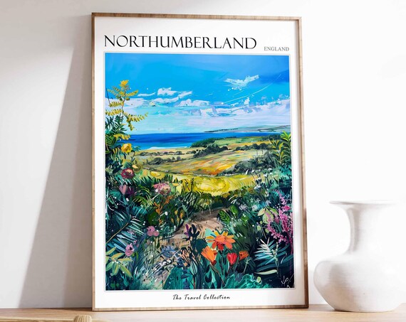 Northumberland England Dense Wildflower Garden Coastal View Poster