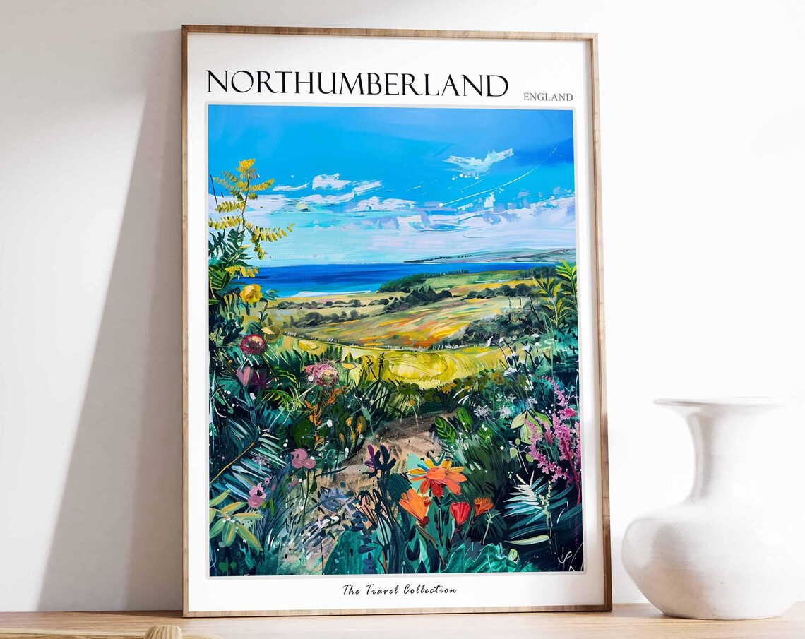 Northumberland England Dense Wildflower Garden Coastal View Poster
