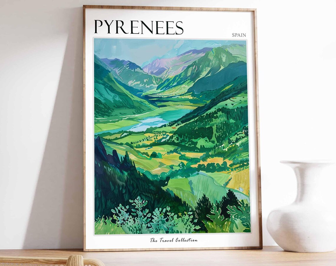 Pyrenees Green Mountain Valley Forests Summer Spain Travel Poster