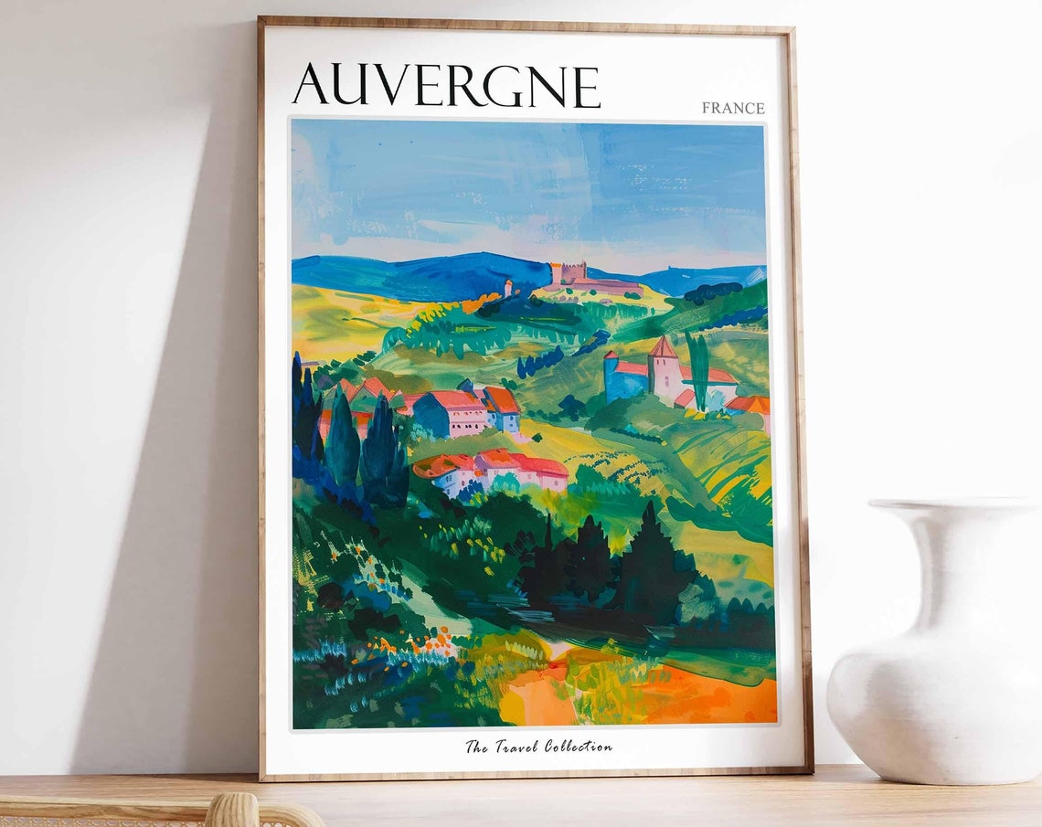 Auvergne Poster France Travel Print French Decor Europe Travel Poster European Wall Art Auvergne Gift Auvergne Travel Poster