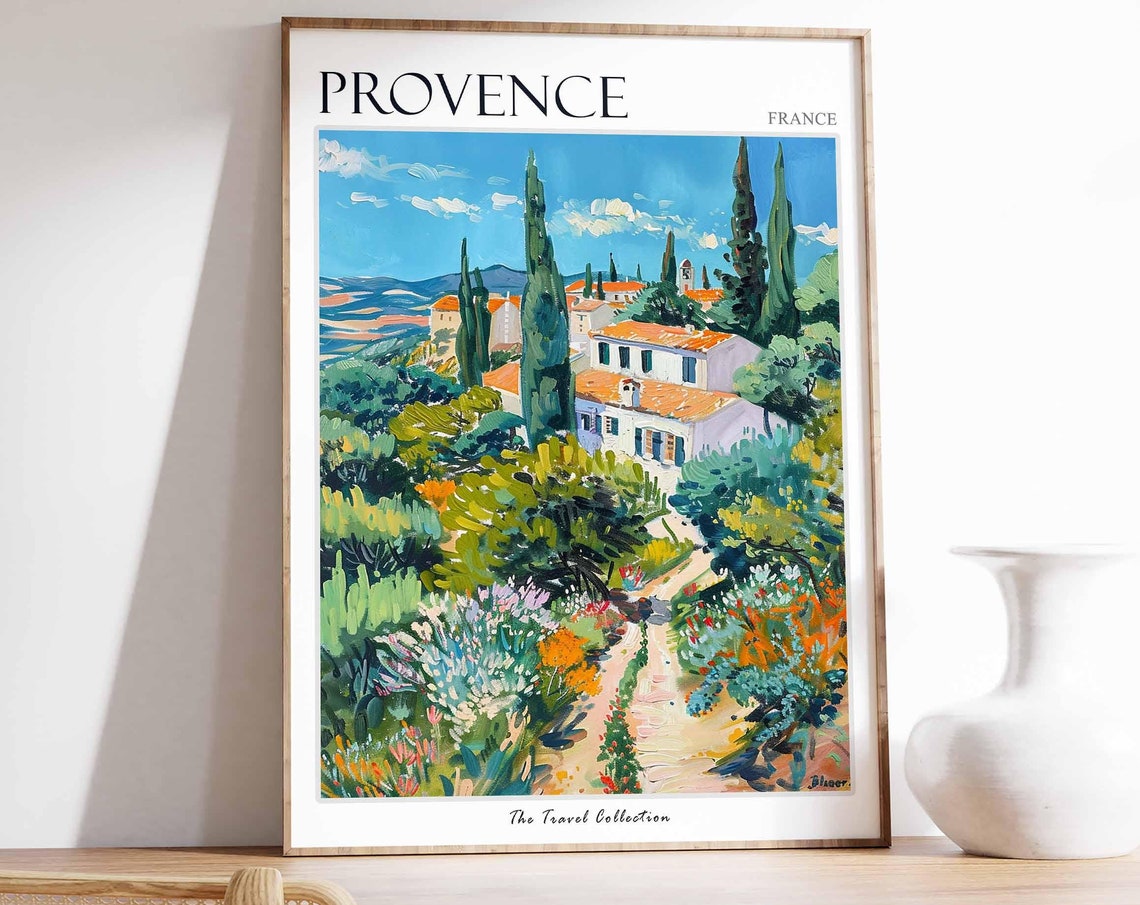 Provence France Charming Village Cypress Trees Painted Poster