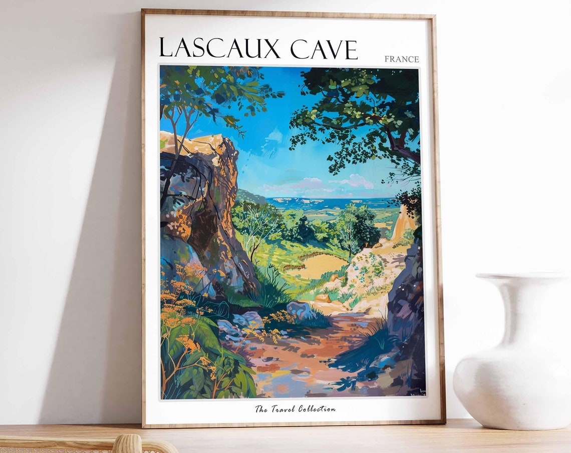 Lascaux Cave Poster France Travel Print French Decor Europe Travel Poster European Wall Art Botanical Print Lascaux Cave Travel Poster