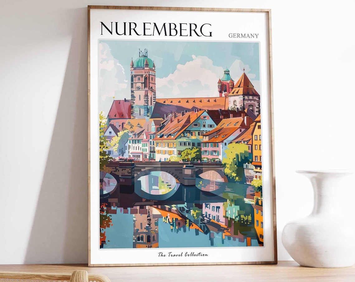 Nuremberg Germany Old Town Bridge River Reflection Art Poster