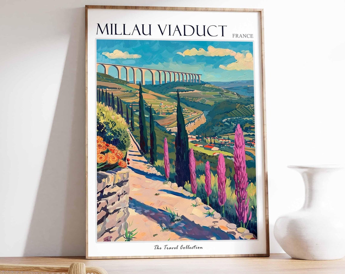 Viaduc De Millau Poster France Travel Print French Decor Europe Travel Poster European Wall Art Viaduc De Millau Travel Poster