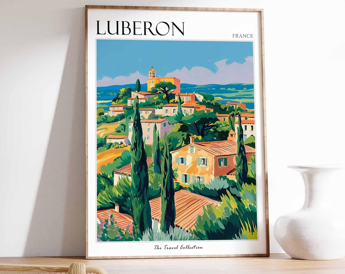 Luberon France Hilltop Town Church Tower Painting Travel Poster