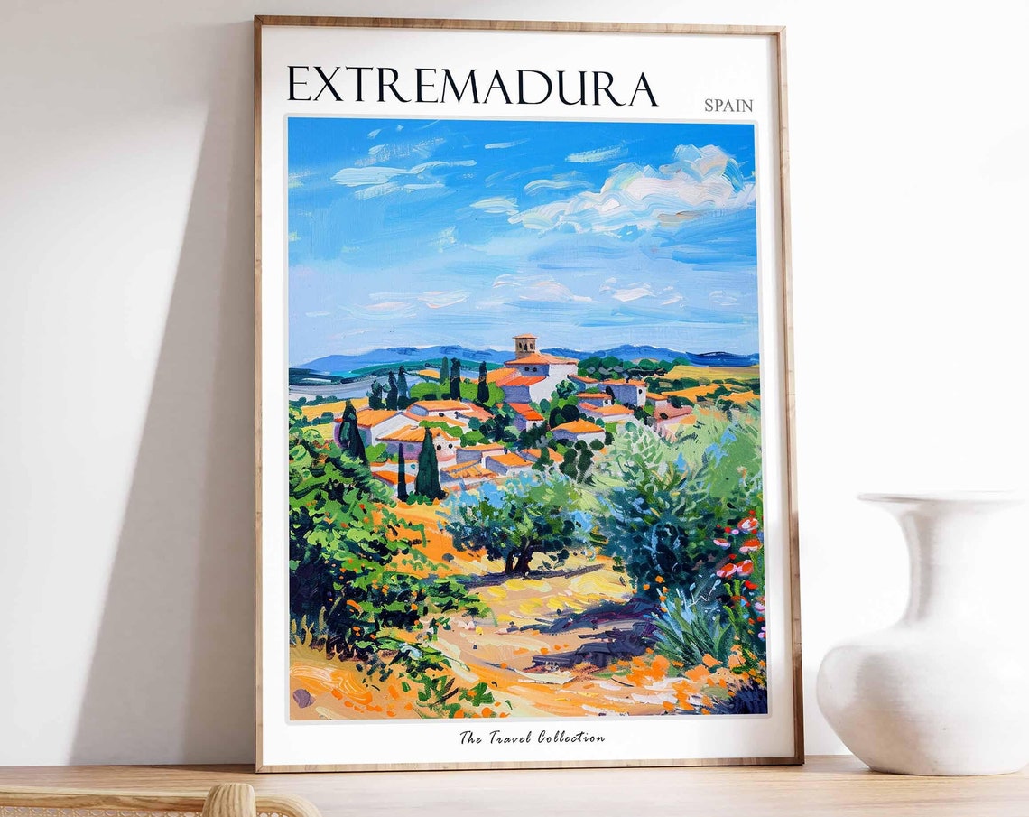 Extremadura Poster Spain Travel Print Spanish Decor Europe Travel Poster European Wall Art Botanical Print Extremadura Travel Poster