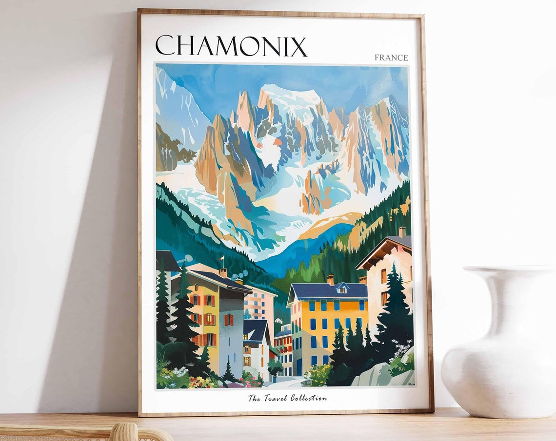 Chamonix Poster France Travel Print French Decor Europe Travel Poster European Wall Art Ski Print Chamonix Travel Poster