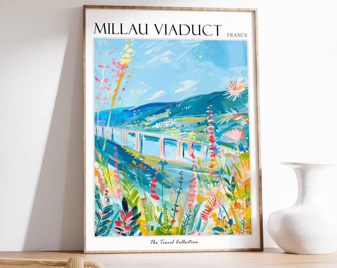 Viaduc De Millau Poster France Travel Print French Decor Europe Travel Poster European Wall Art Viaduc De Millau Travel Poster