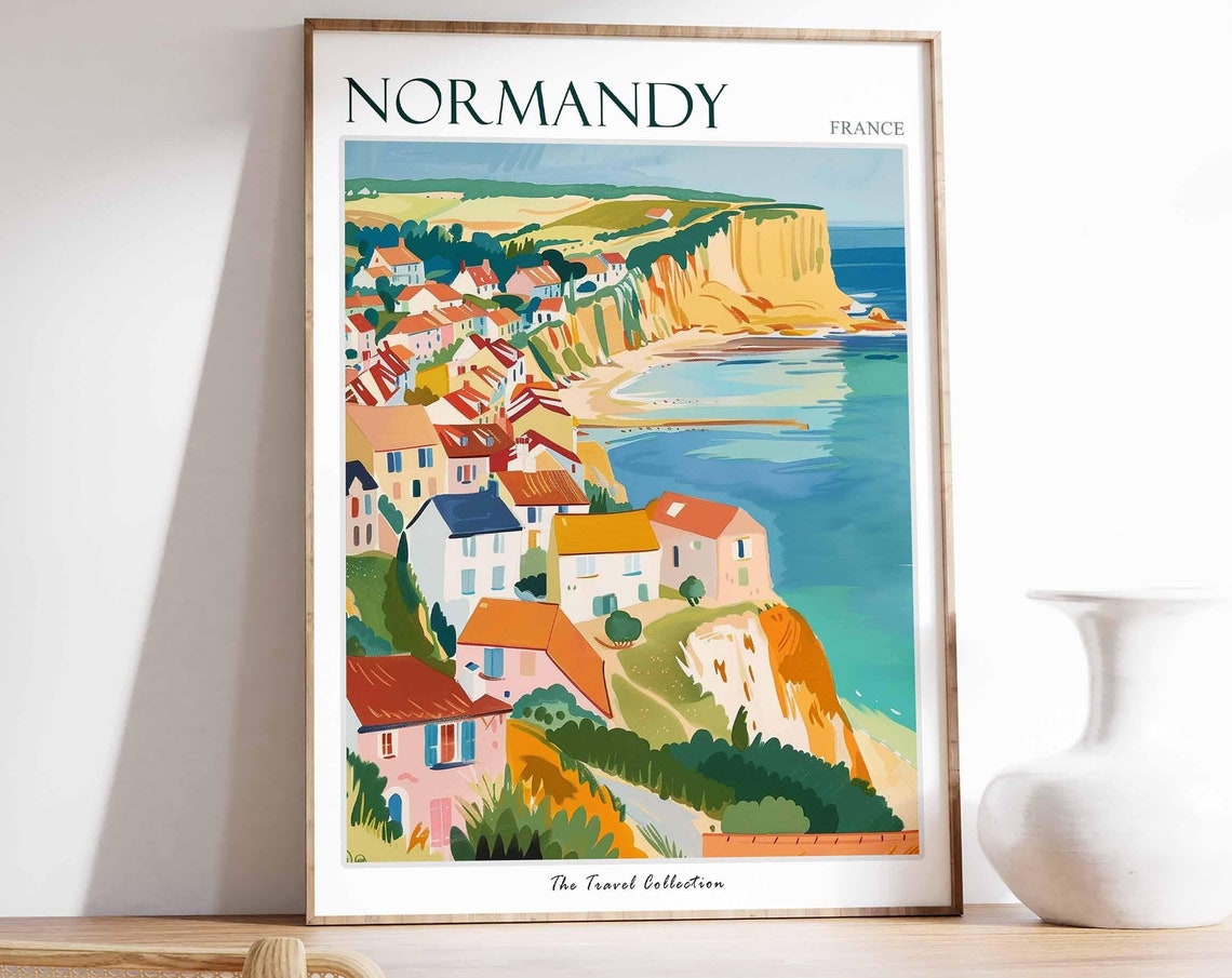 Normandy Poster France Travel Print French Decor Europe Travel Poster European Wall Art Normandy Gift Normandy Travel Poster