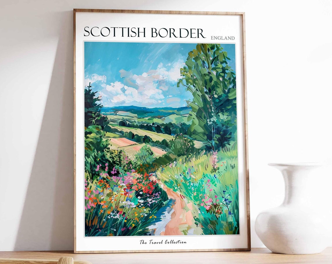 Scottish Borders Green Valley Winding Road Trees Scenic Poster