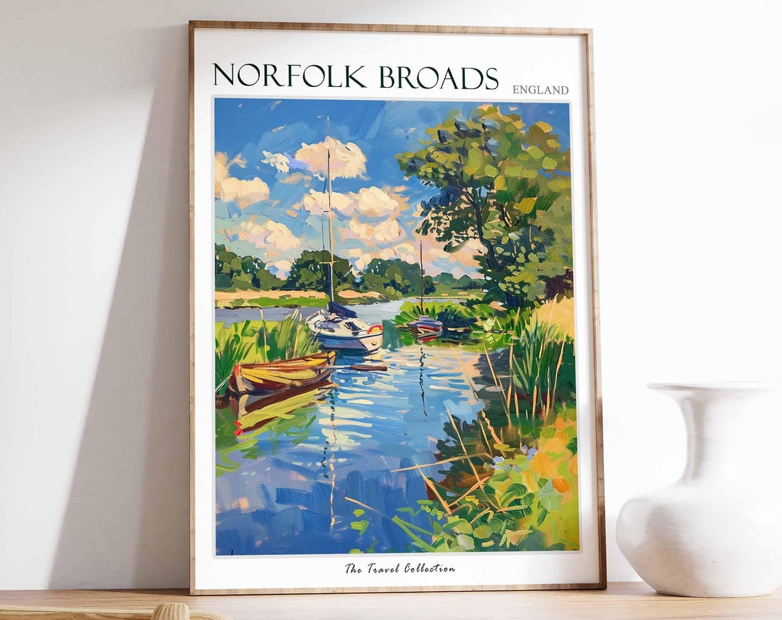 Norfolk Broads Poster England Travel Poster Countryside Poster English Countryside Norfolk Broads Travel Print Countryside Travel Print
